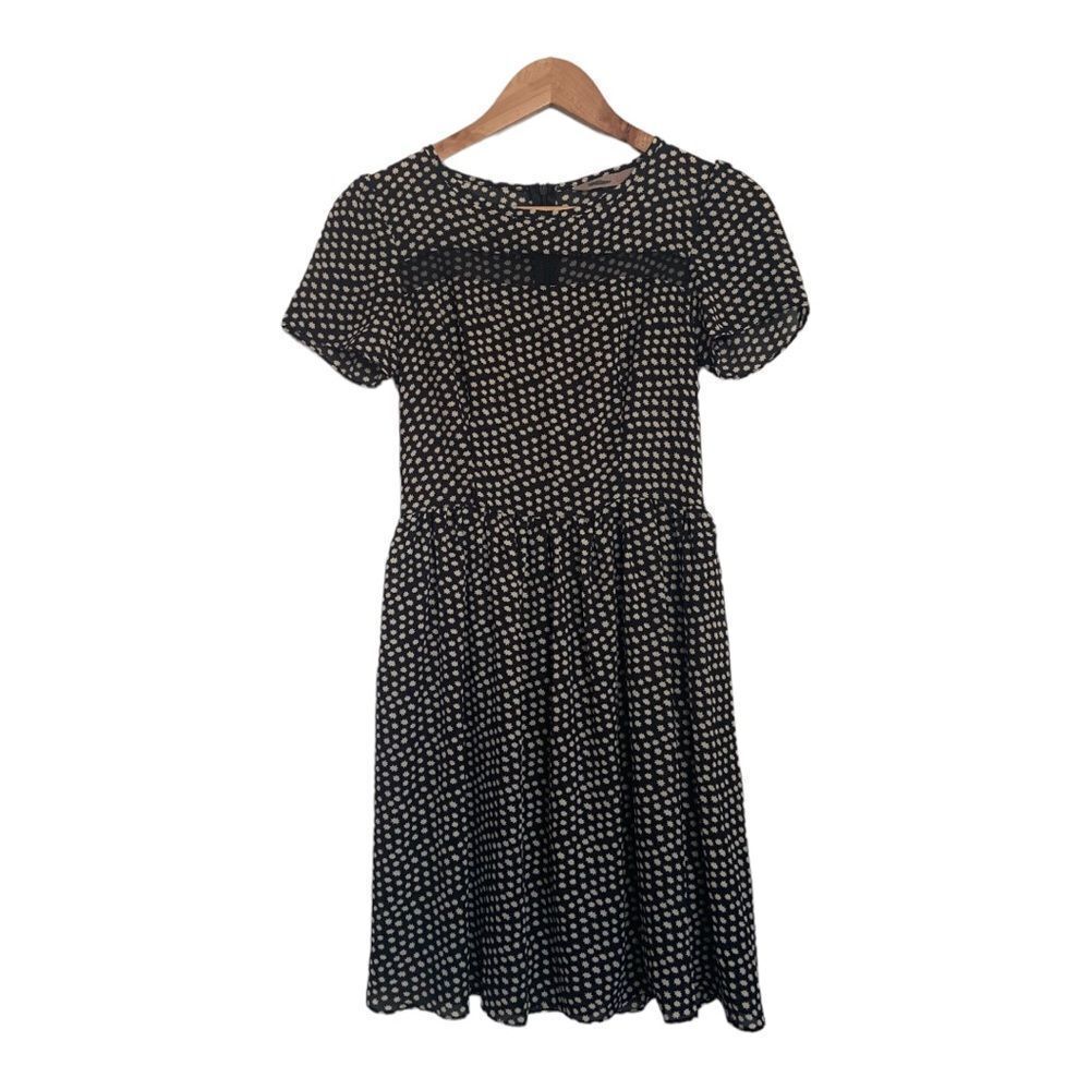 Asymmetrical Black Star Print Dress with Mesh Details